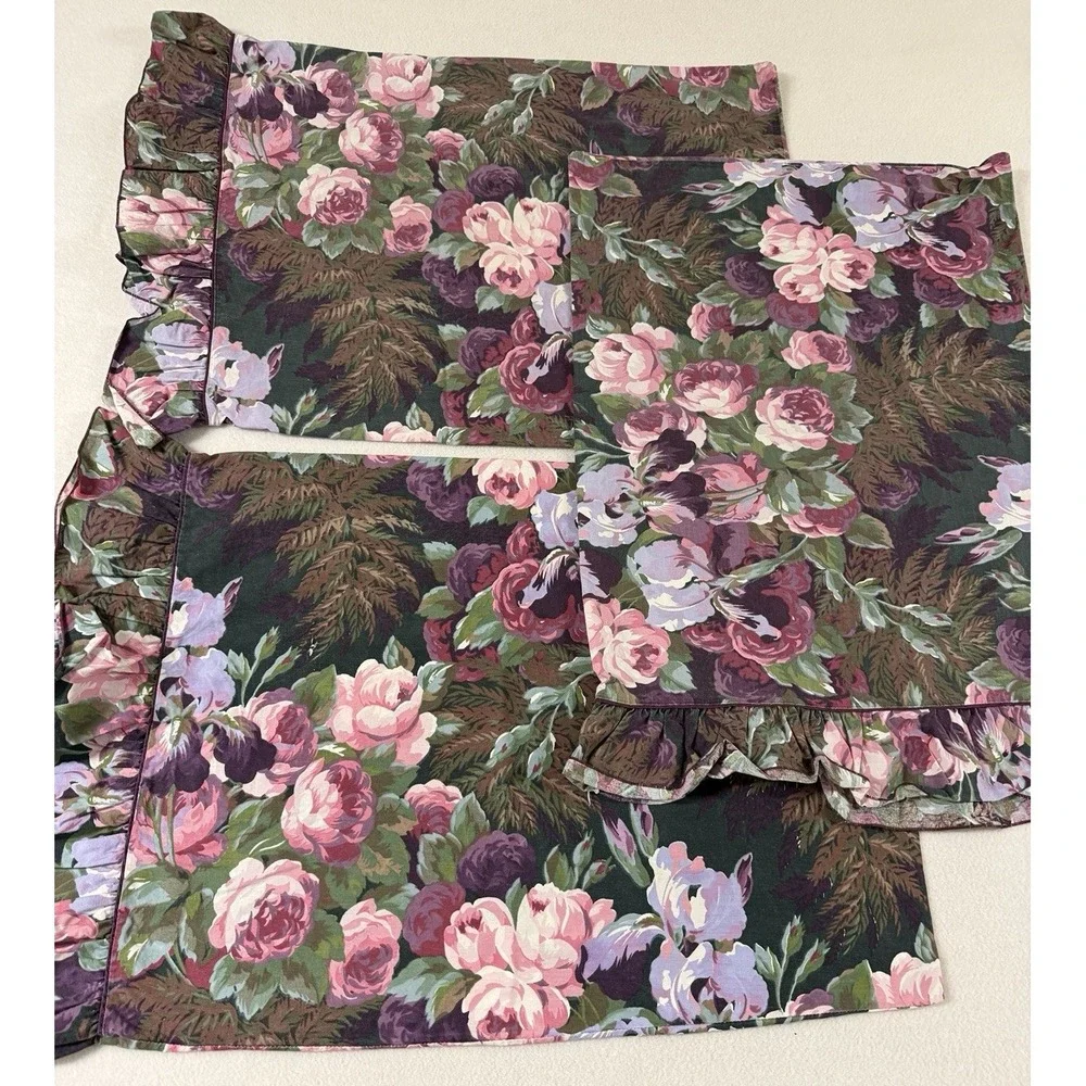 Atelier Martex Enchante Purple Pink Floral 3 Standard Pillow Shams‎ Ruffle Hem